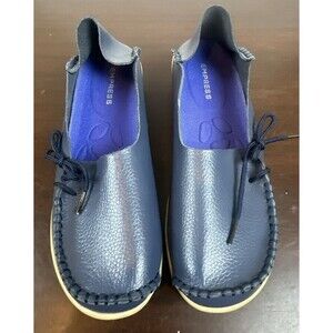 Empress Navy Blue Leather shoes Euro size 41 Comfort Non slip Ladies Flats